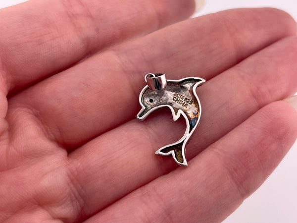 sterling silver rhinestone dolphin pendant
