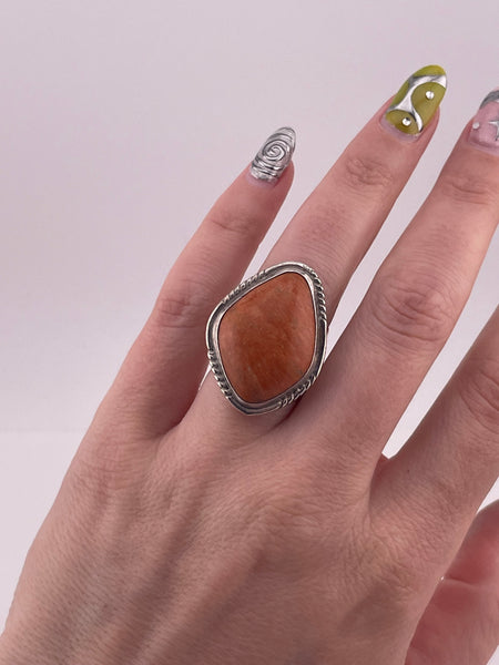 size 6.75 sterling silver Jay King chunky orange stone ring