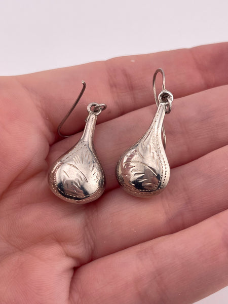 sterling silver etched jug hook dangle earrings