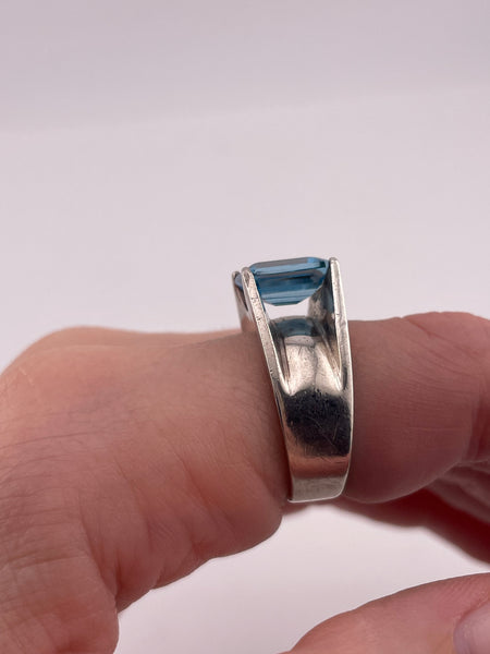 size 6.75 sterling silver faceted blue topaz prong setting ring