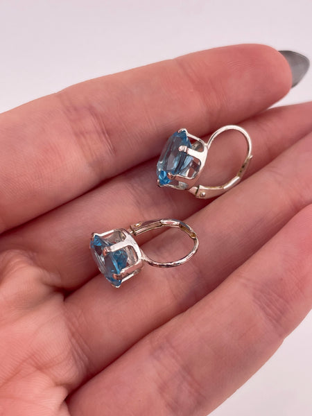 sterling silver faceted lab topaz lever-back hook earrings
