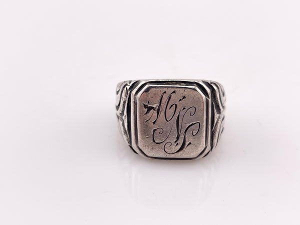 size 10 sterling silver heavy engraved signet 'MNS' initials ring