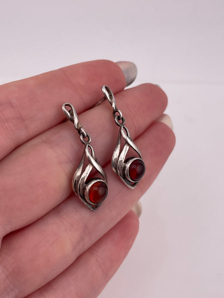 sterling silver amber post dangle earrings