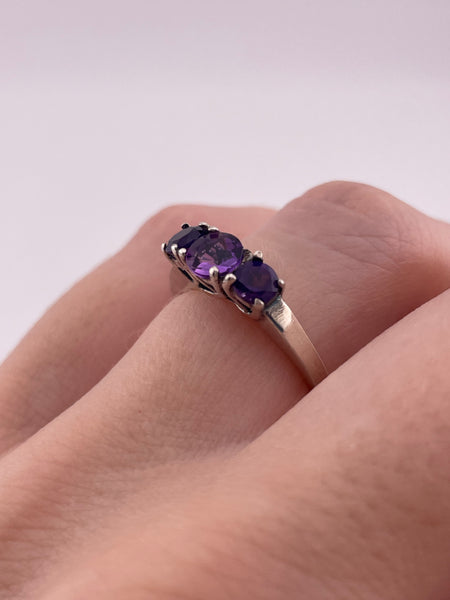 size 6.75 sterling silver triple faceted amethyst ring
