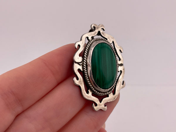 sterling silver malachite pendant brooch