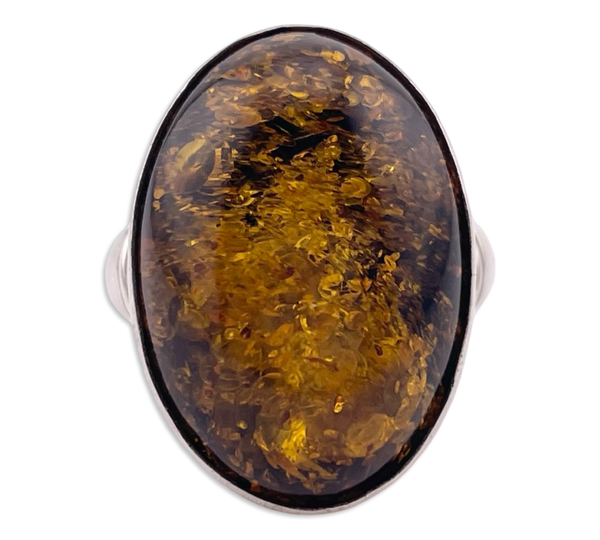 size 10 sterling silver Desert Rose Trading oval amber ring