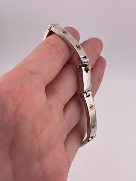 sterling silver & brass chunky nail head style panel link bracelet