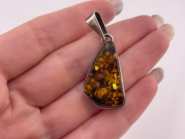 sterling silver amber triangle pendant