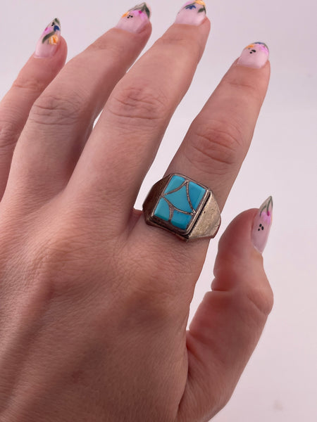 size 11 sterling silver turquoise inlay ring