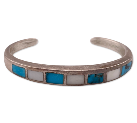 sterling silver turquoise mother of pearl inlay cuff bracelet