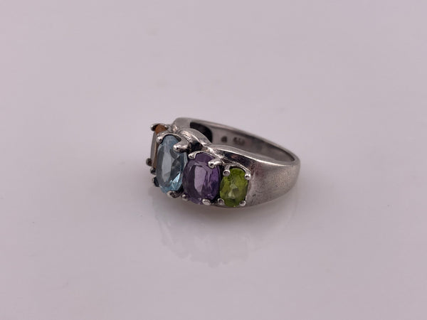 size 7.25 sterling silver faceted multi-gemstone ring