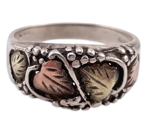 size 11.25 sterling silver gold leaf accents ring ***AS IS***