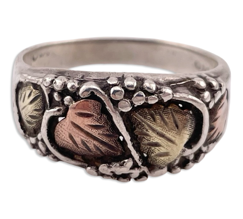 size 11.25 sterling silver gold leaf accents ring ***AS IS***
