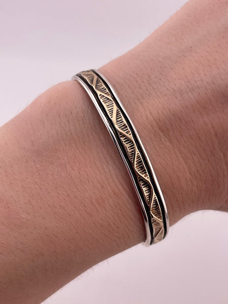 sterling silver & 14k artist signed B Morgan stoneless textured cuff bracelet
