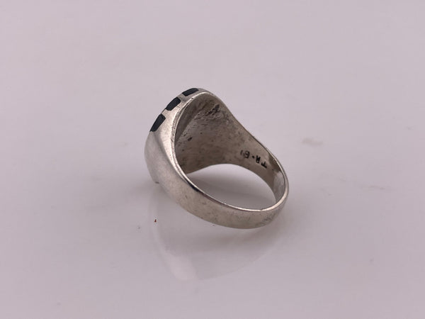 size 8.25 sterling silver Mexican black resin stripe ring ***AS IS***