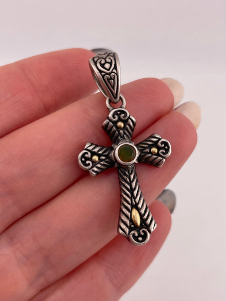 sterling silver & 18k gold faceted opal cross pendant