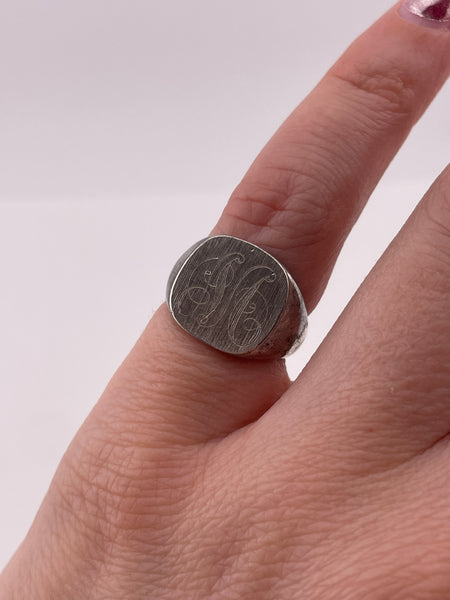 size 3.5 sterling silver brushed silver engraved initials signet ring
