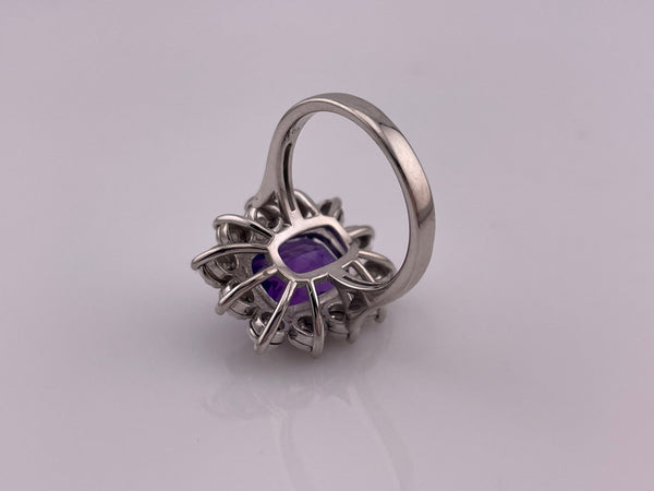 size 7.25 sterling silver rhodium plated faceted amethyst ring