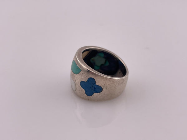 size 6 sterling silver faux stone wide band ring ***AS IS***