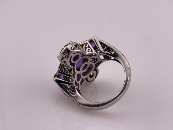 size 7.5 sterling silver gold wash faceted purple glass ring