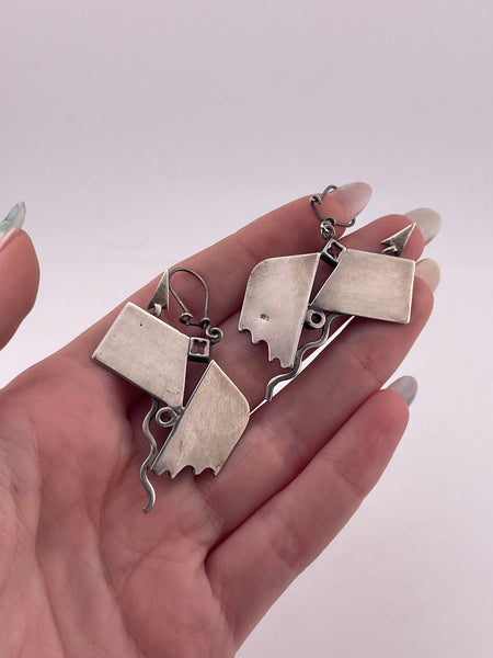 sterling silver artisan arrow rhinestone hook dangle earrings