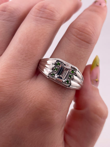 size 13 sterling silver white green quartz ring