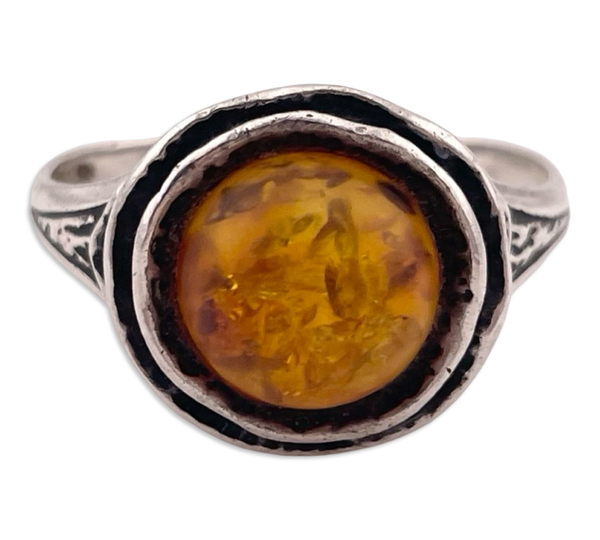 size 12 sterling silver round amber ring
