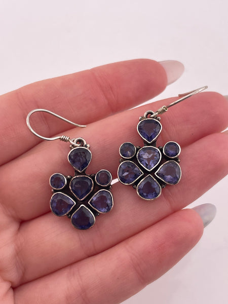 sterling silver faceted amethyst hook dangle earrings ***AS IS***