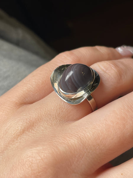size 6.5 sterling silver modernist agate ring