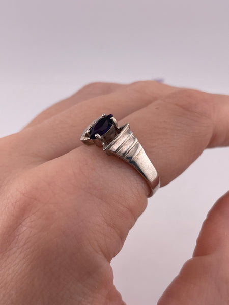 size 9 sterling silver faceted marquise shape amethyst ring