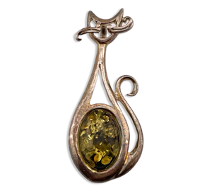 sterling silver amber cat pendant