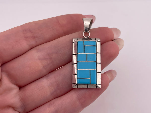 sterling silver stabilized turquoise inlay pendant