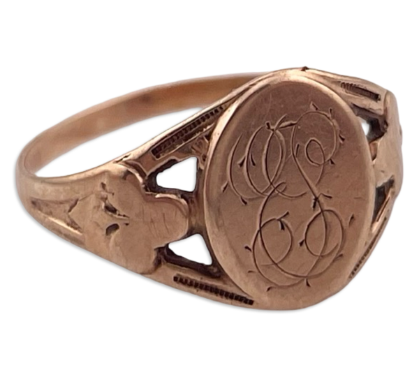 size 6.75 10k yellow gold engarved signet ring