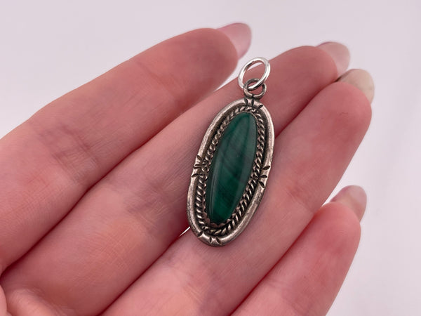 sterling silver oval malachite pendant