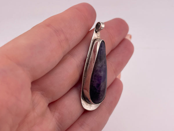 sterling silver amethyst elongated pear shape pendant