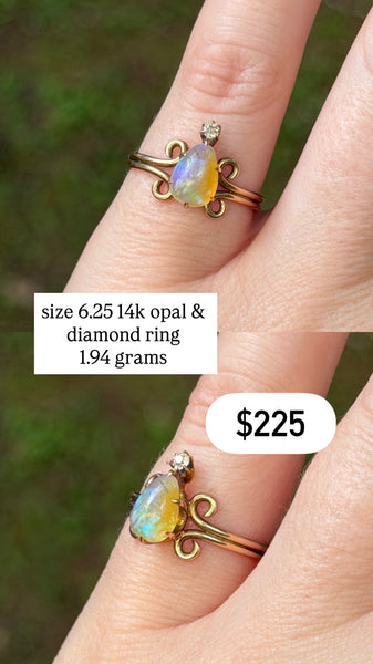 RESERVED PRIVATE LISTING -- 14k opal diamond ring B3