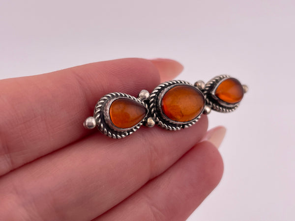 sterling silver triple amber brooch pin