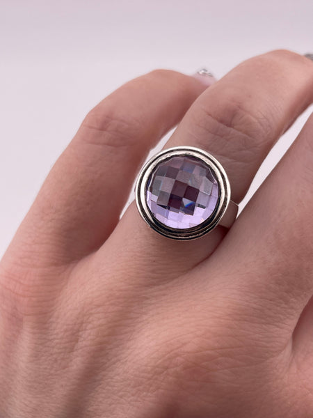 size 6.75 sterling silver faceted purple glass ring