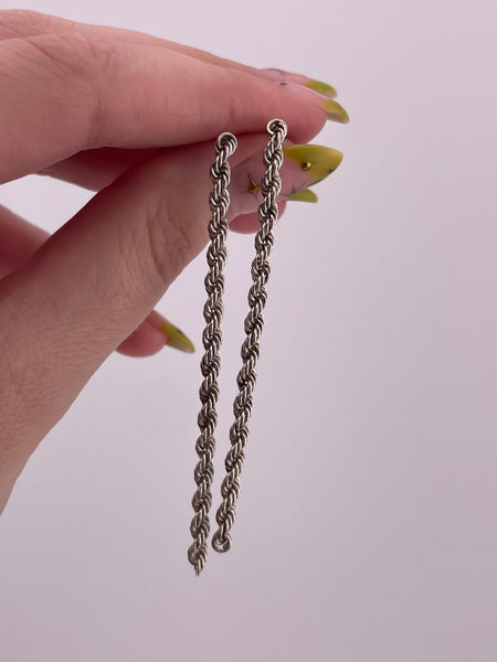 sterling silver stoneless rope chain post dangle earrings