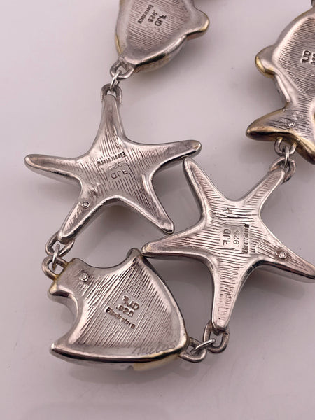 sterling silver & gold wash electroform fish & starfish statement necklace