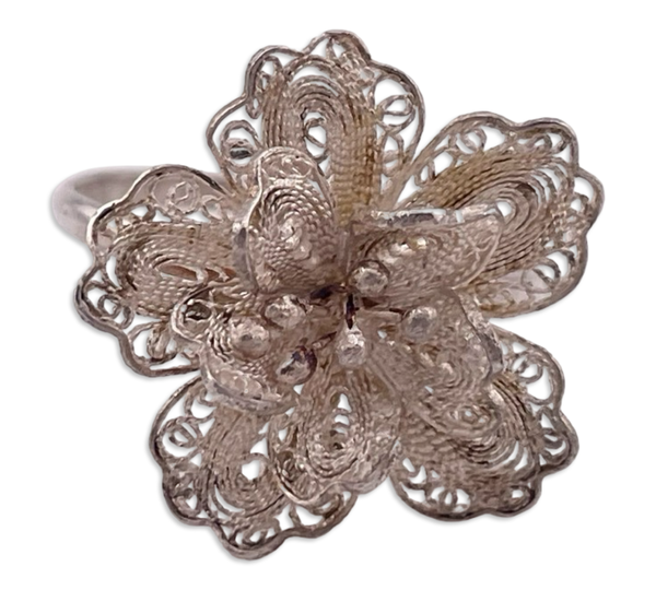 size 7.25 sterling silver filigree flower ring