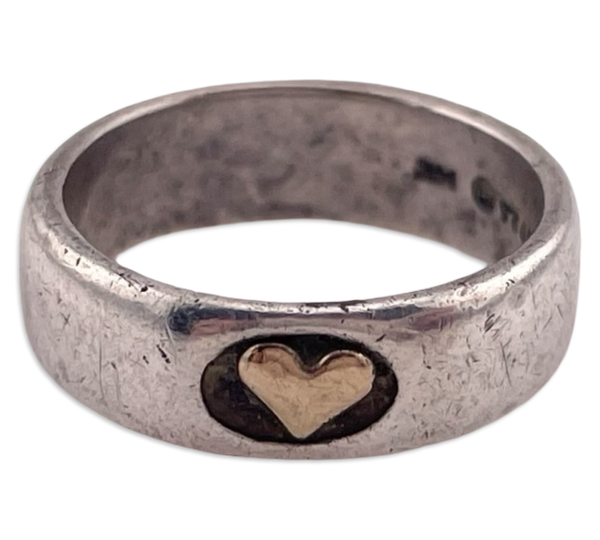 size 5.75 sterling silver & 14k heart band ring