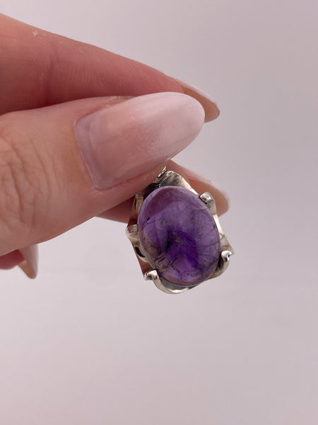 sterling silver amethyst prong setting pendant