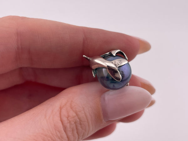 sterling silver dolphin blue glass gazing ball pendant