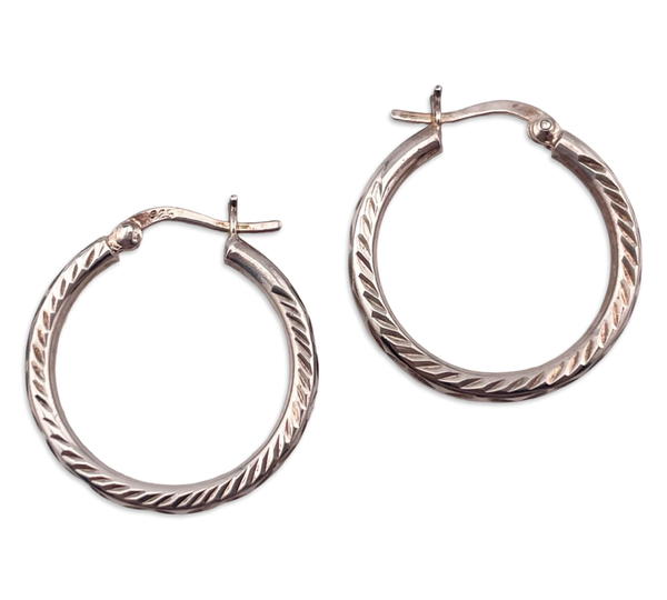 sterling silver 1" etched hoop earrings