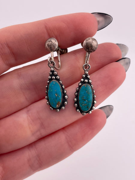 sterling silver turquoise screw-back dangle earrings