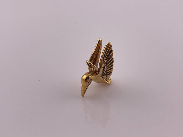 14k yellow gold 3D hollow hummingbird pendant