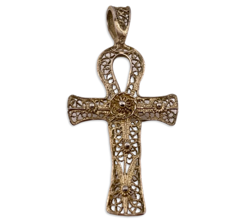 sterling silver gold wash filigree ankh cross pendant