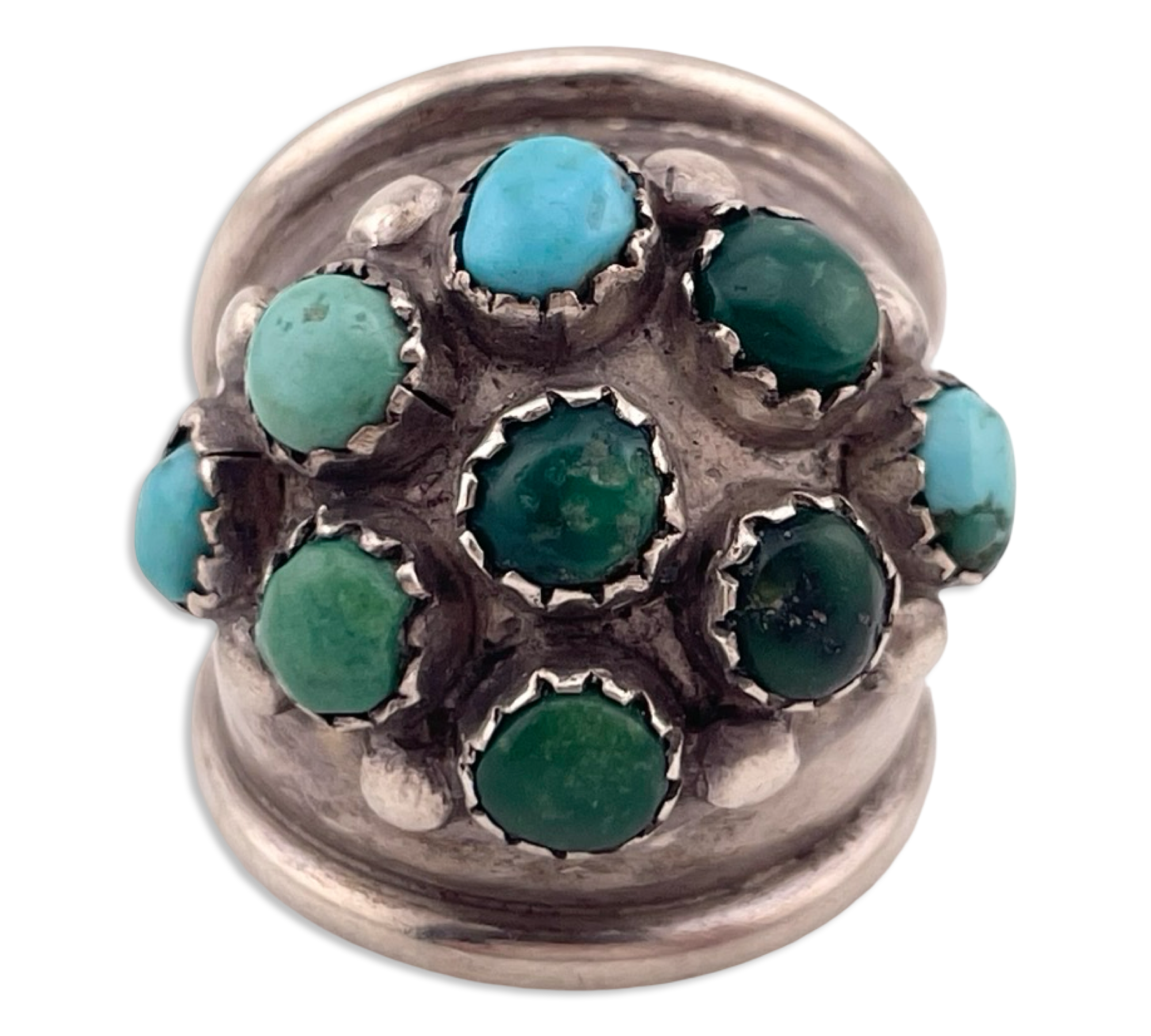 size 6.5 sterling silver snake eye turquoise dome cluster ring