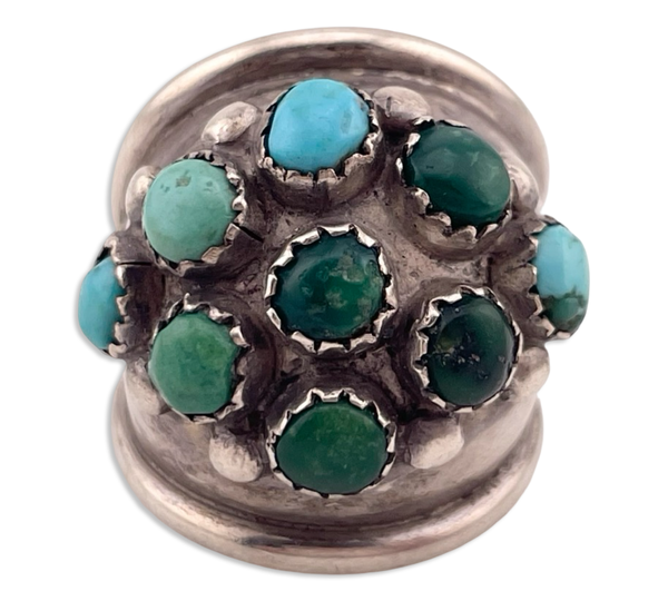 size 6.5 sterling silver snake eye turquoise dome cluster ring